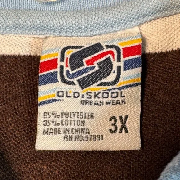 Old Skool Urban Wear Striped Polo Shirt Men’s 3X Blue Brown White Short Sleeve - Picture 6 of 9